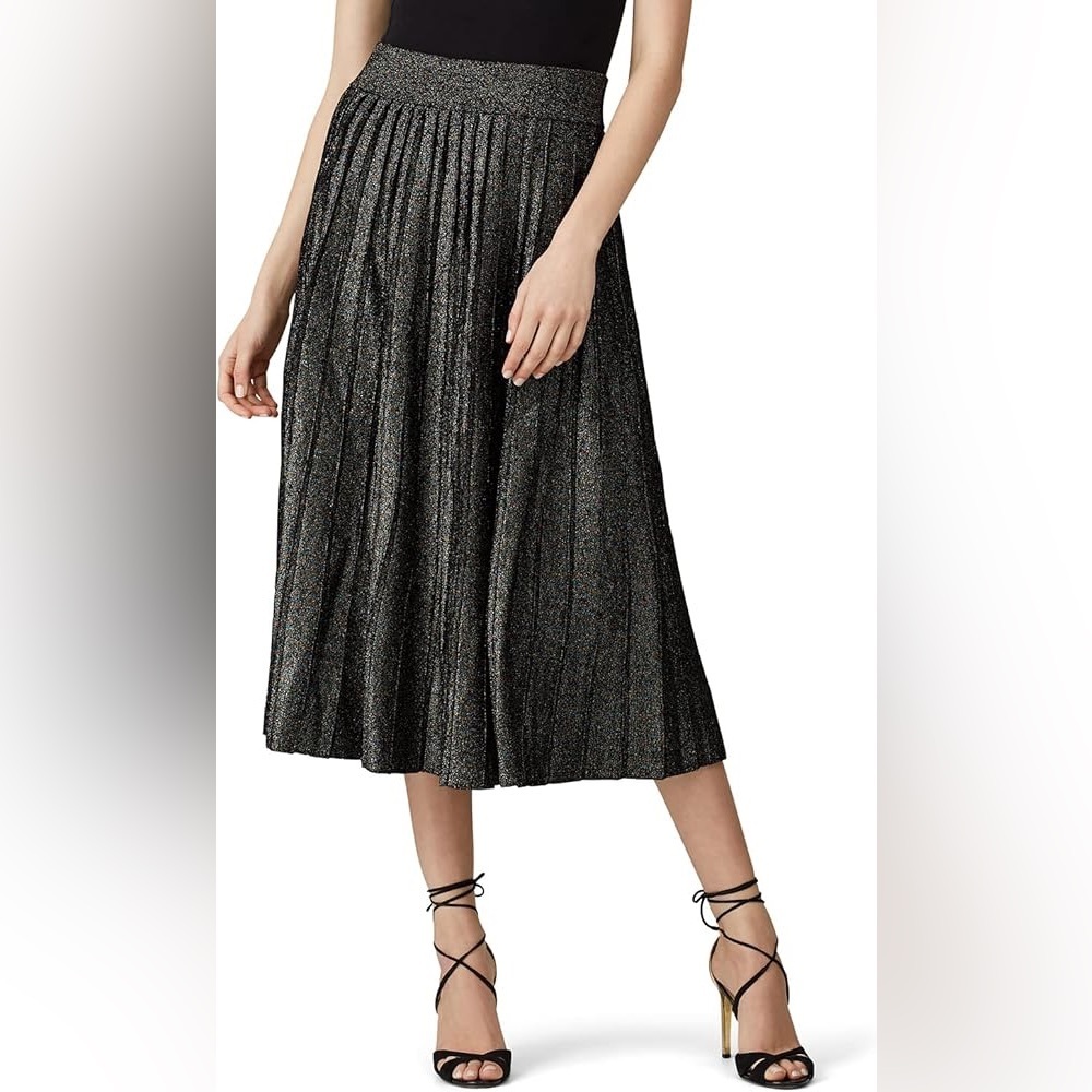 A.L.C. Metallic Pleated Midi Skirt in Black and Silver